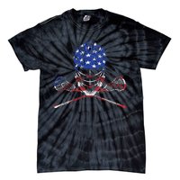 Lacrosse American Flag Lax Helmet And Sticks Tie-Dye T-Shirt