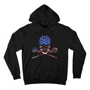 Lacrosse American Flag Lax Helmet And Sticks Tall Hoodie