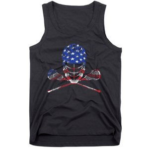 Lacrosse American Flag Lax Helmet And Sticks Tank Top