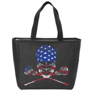 Lacrosse American Flag Lax Helmet And Sticks Zip Tote Bag