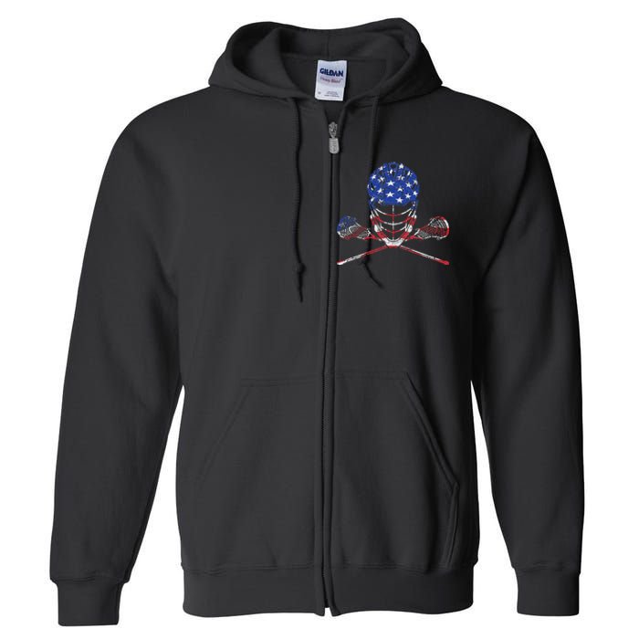 Lacrosse American Flag Lax Helmet And Sticks Full Zip Hoodie