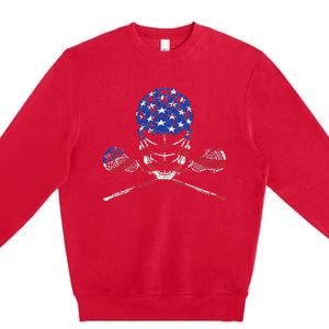 Lacrosse American Flag Lax Helmet And Sticks Premium Crewneck Sweatshirt