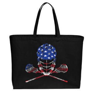 Lacrosse American Flag Lax Helmet And Sticks Cotton Canvas Jumbo Tote