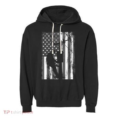 Lineman American Flag Vintage Patriotic Electrician Gift Garment-Dyed Fleece Hoodie