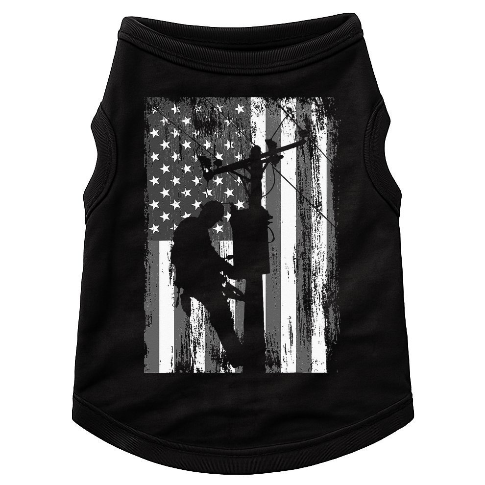 Lineman American Flag Vintage Patriotic Electrician Gift Doggie Tank