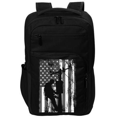Lineman American Flag Vintage Patriotic Electrician Gift Impact Tech Backpack