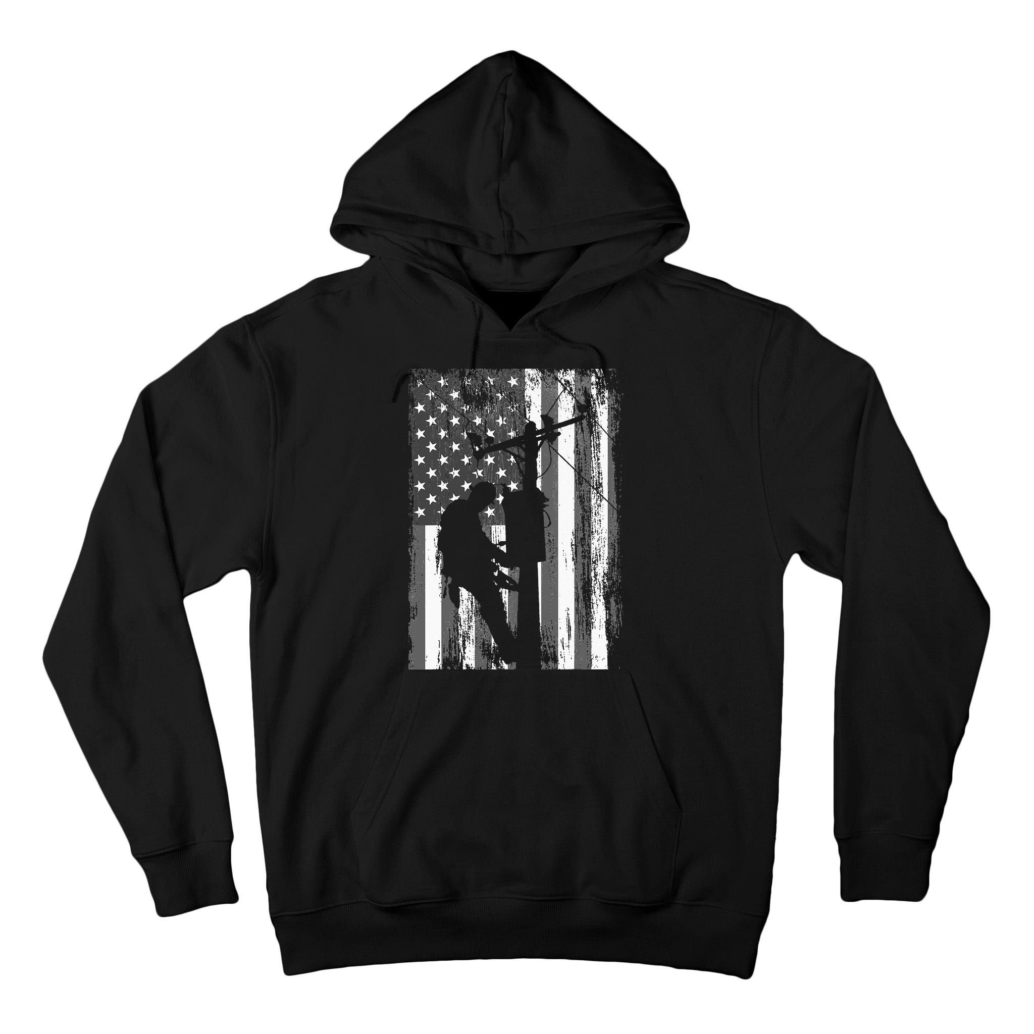 Lineman American Flag Vintage Patriotic Electrician Gift Tall Hoodie