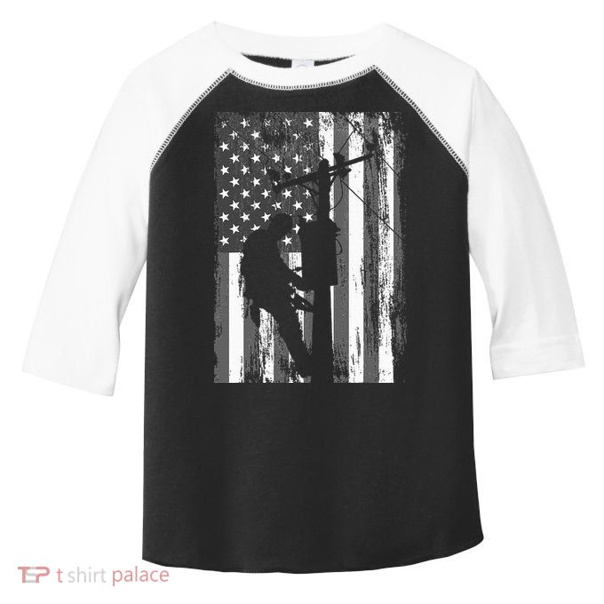 Lineman American Flag Vintage Patriotic Electrician Gift Toddler Fine Jersey T-Shirt