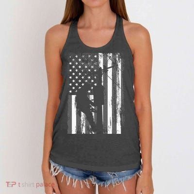 Lineman American Flag Vintage Patriotic Electrician Gift Women's Knotted Racerback Tank