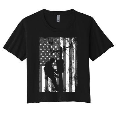 Lineman American Flag Vintage Patriotic Electrician Gift Crop Top