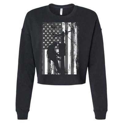 Lineman American Flag Vintage Patriotic Electrician Gift Cropped Pullover Crew