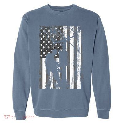 Lineman American Flag Vintage Patriotic Electrician Gift Garment-Dyed Sweatshirt