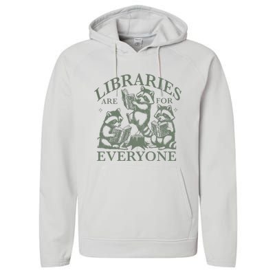 Libraries Are For Everyone Racoon Read Banned Book Librarian Performance Fleece Hoodie