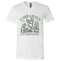 Libraries Are For Everyone Racoon Read Banned Book Librarian V-Neck T-Shirt