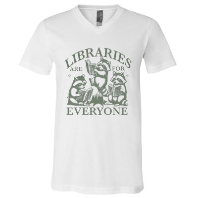 Libraries Are For Everyone Racoon Read Banned Book Librarian V-Neck T-Shirt