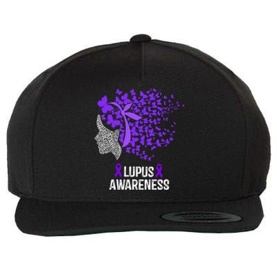 Lupus Awareness Funny Gift Lupus Purple Butterflies Gift Wool Snapback Cap