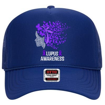 Lupus Awareness Funny Gift Lupus Purple Butterflies Gift High Crown Mesh Back Trucker Hat