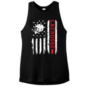 Lacrosse American Flag Distressed Ladies PosiCharge Tri-Blend Wicking Tank