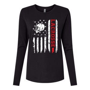 Lacrosse American Flag Distressed Womens Cotton Relaxed Long Sleeve T-Shirt