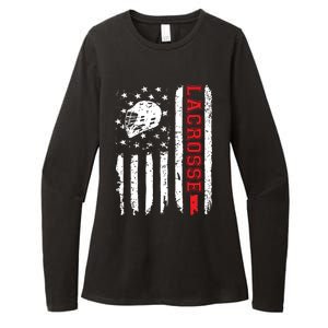 Lacrosse American Flag Distressed Womens CVC Long Sleeve Shirt