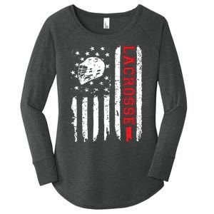 Lacrosse American Flag Distressed Women's Perfect Tri Tunic Long Sleeve Shirt