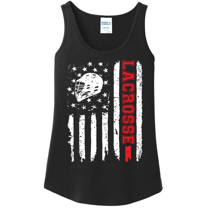 Lacrosse American Flag Distressed Ladies Essential Tank