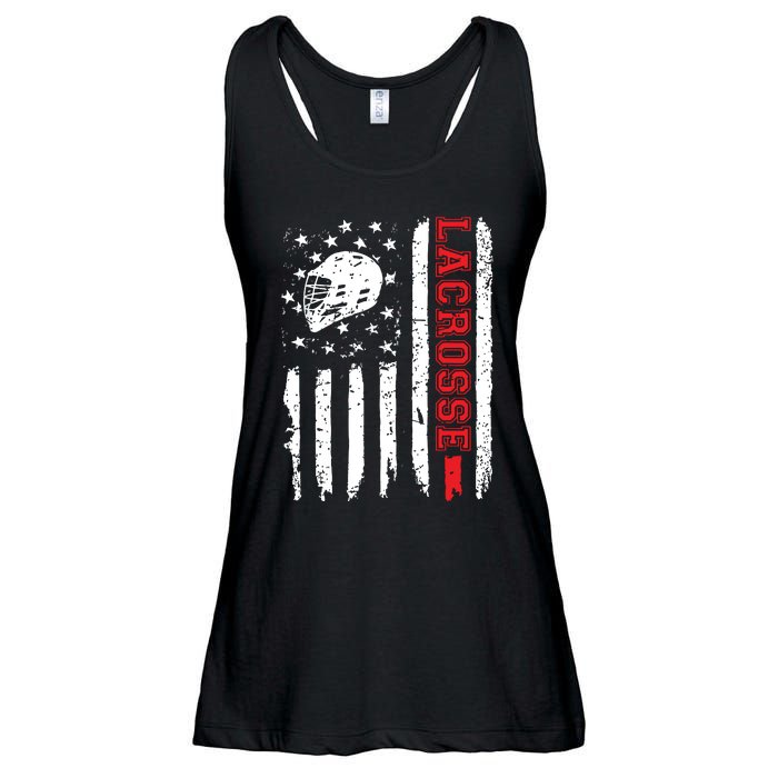 Lacrosse American Flag Distressed Ladies Essential Flowy Tank