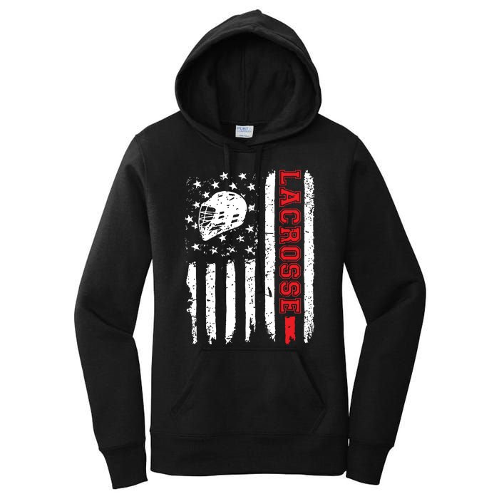 Lacrosse American Flag Distressed Women's Pullover Hoodie