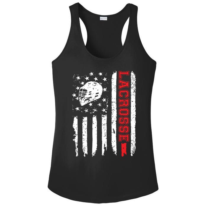 Lacrosse American Flag Distressed Ladies PosiCharge Competitor Racerback Tank