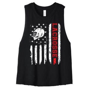 Lacrosse American Flag Distressed Women's Racerback Cropped Tank