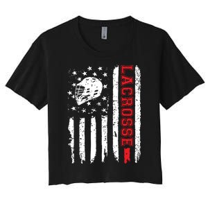 Lacrosse American Flag Distressed Women's Crop Top Tee