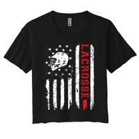 Lacrosse American Flag Distressed Women's Crop Top Tee