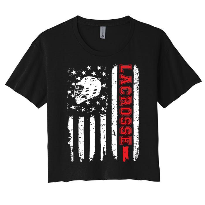 Lacrosse American Flag Distressed Women's Crop Top Tee