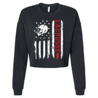 Lacrosse American Flag Distressed Cropped Pullover Crew