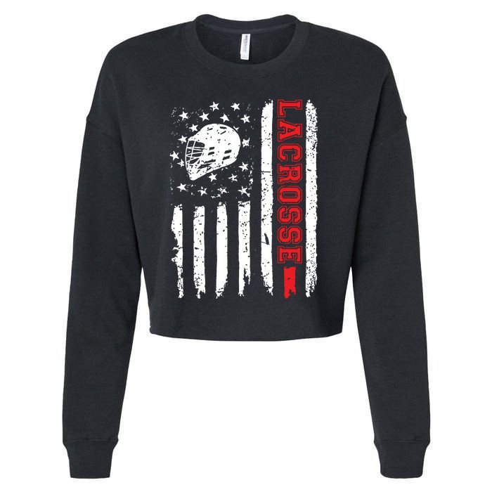 Lacrosse American Flag Distressed Cropped Pullover Crew