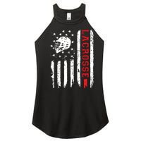 Lacrosse American Flag Distressed Women's Perfect Tri Rocker Tank