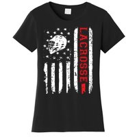 Lacrosse American Flag Distressed Women's T-Shirt