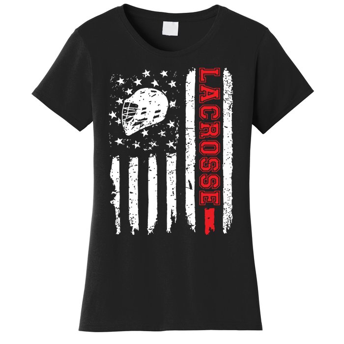 Lacrosse American Flag Distressed Women's T-Shirt