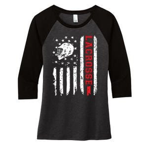 Lacrosse American Flag Distressed Women's Tri-Blend 3/4-Sleeve Raglan Shirt