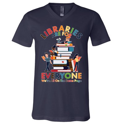 Libraries Are For Everyone Were All One The Same Page V-Neck T-Shirt