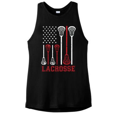 Lacrosse American Flag LAX Lacrosse Apparel Lacrosse Player Ladies PosiCharge Tri-Blend Wicking Tank