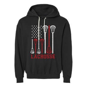 Lacrosse American Flag LAX Lacrosse Apparel Lacrosse Player Garment-Dyed Fleece Hoodie