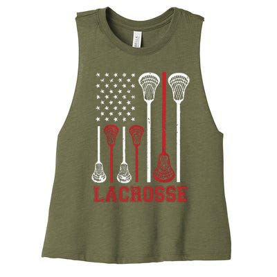 Lacrosse American Flag LAX Lacrosse Apparel Lacrosse Player Women's Racerback Cropped Tank