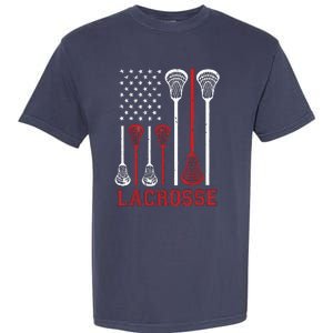 Lacrosse American Flag LAX Lacrosse Apparel Lacrosse Player Garment-Dyed Heavyweight T-Shirt