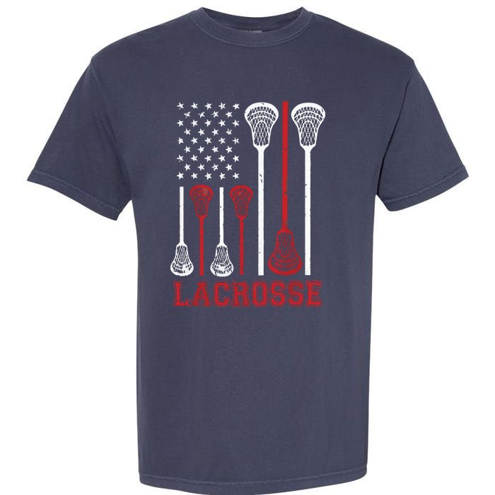 Lacrosse American Flag LAX Lacrosse Apparel Lacrosse Player Garment-Dyed Heavyweight T-Shirt