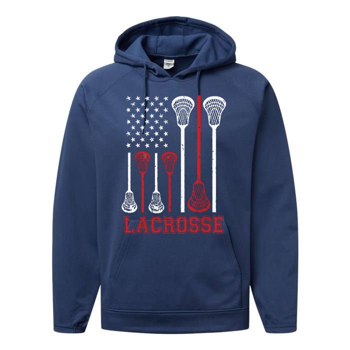 Lacrosse American Flag LAX Lacrosse Apparel Lacrosse Player Performance Fleece Hoodie