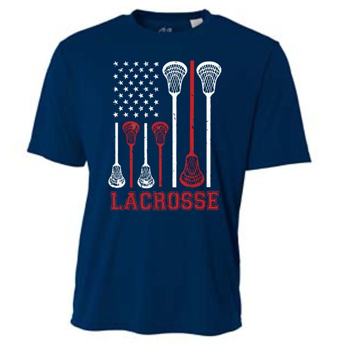 Lacrosse American Flag LAX Lacrosse Apparel Lacrosse Player Cooling Performance Crew T-Shirt