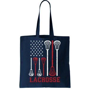 Lacrosse American Flag LAX Lacrosse Apparel Lacrosse Player Tote Bag