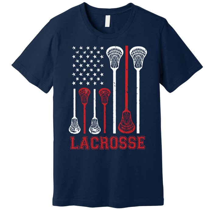 Lacrosse American Flag LAX Lacrosse Apparel Lacrosse Player Premium T-Shirt