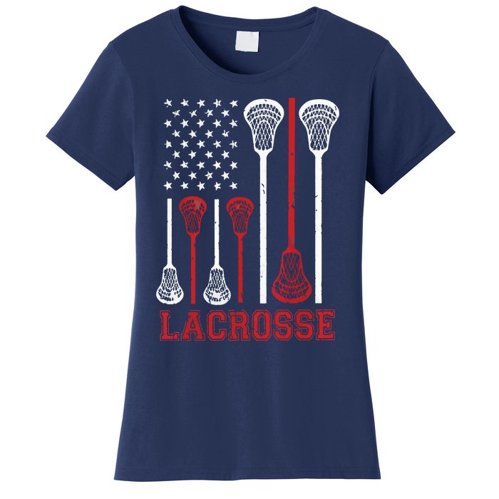 Lacrosse American Flag LAX Lacrosse Apparel Lacrosse Player Women's T-Shirt